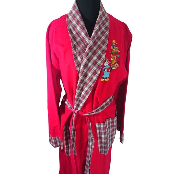 Vintage Warner Bros 1995 Sylvester & Tweety Red Plaid Robe M/L Embroidered Midni - Picture 4 of 9